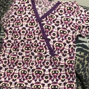 Purple pink and black design scrub top